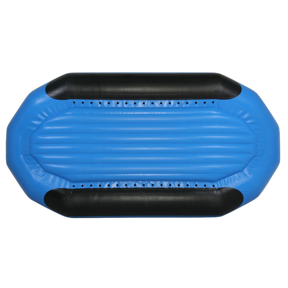 Inflatable blue and black rectangular pool float with edge handles, viewed from above—a reflection of outfitter-grade performance similar to the NRS Otter Series Rafts.