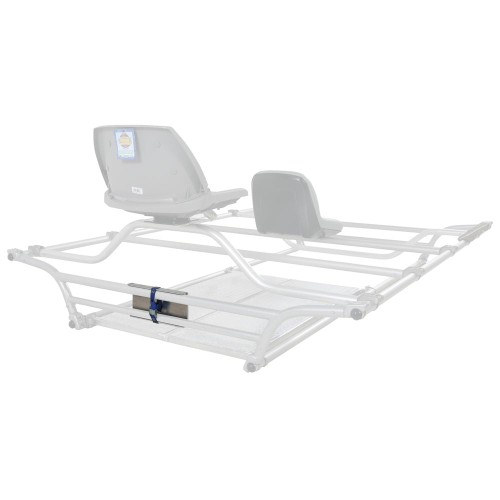 The NRS Cataraft Frame Motor Mount features a dual seat metal frame structure with a large and small seat on a white background, ideal for secure cataraft adventures or integrating with an outboard motor.