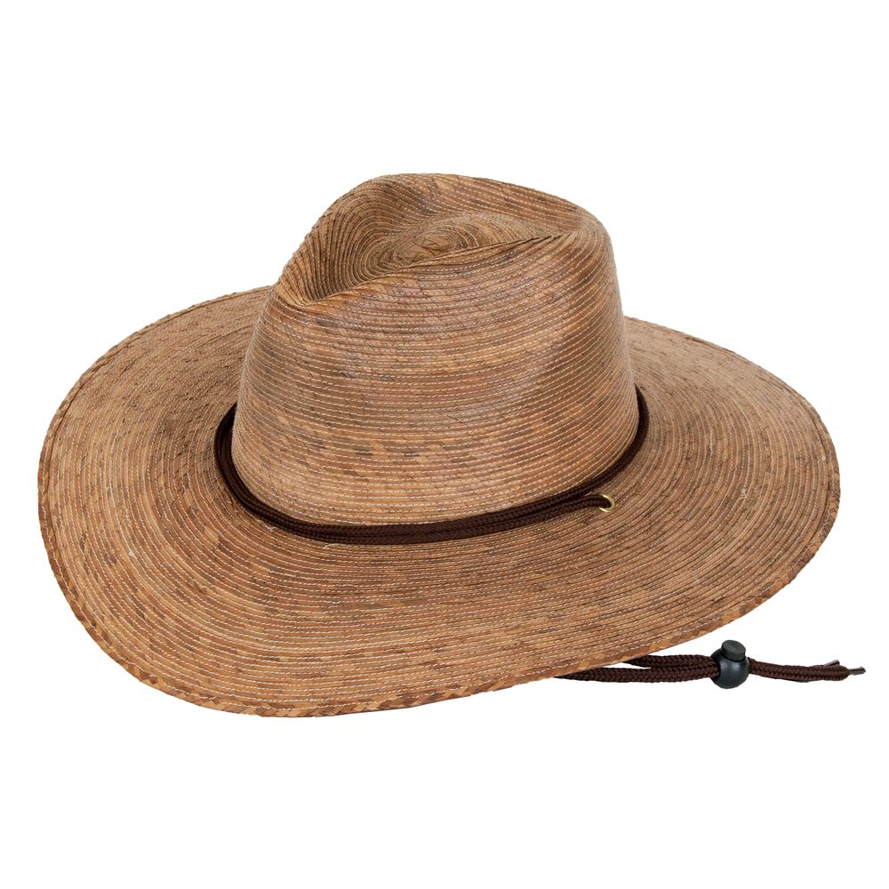 The NRS Tula Gardener Hat, a unisex straw cowboy hat with a flat brim and dark brown chin cord, provides UPF 50+ sun protection—ideal for sunny days and offers a striking aerial view.