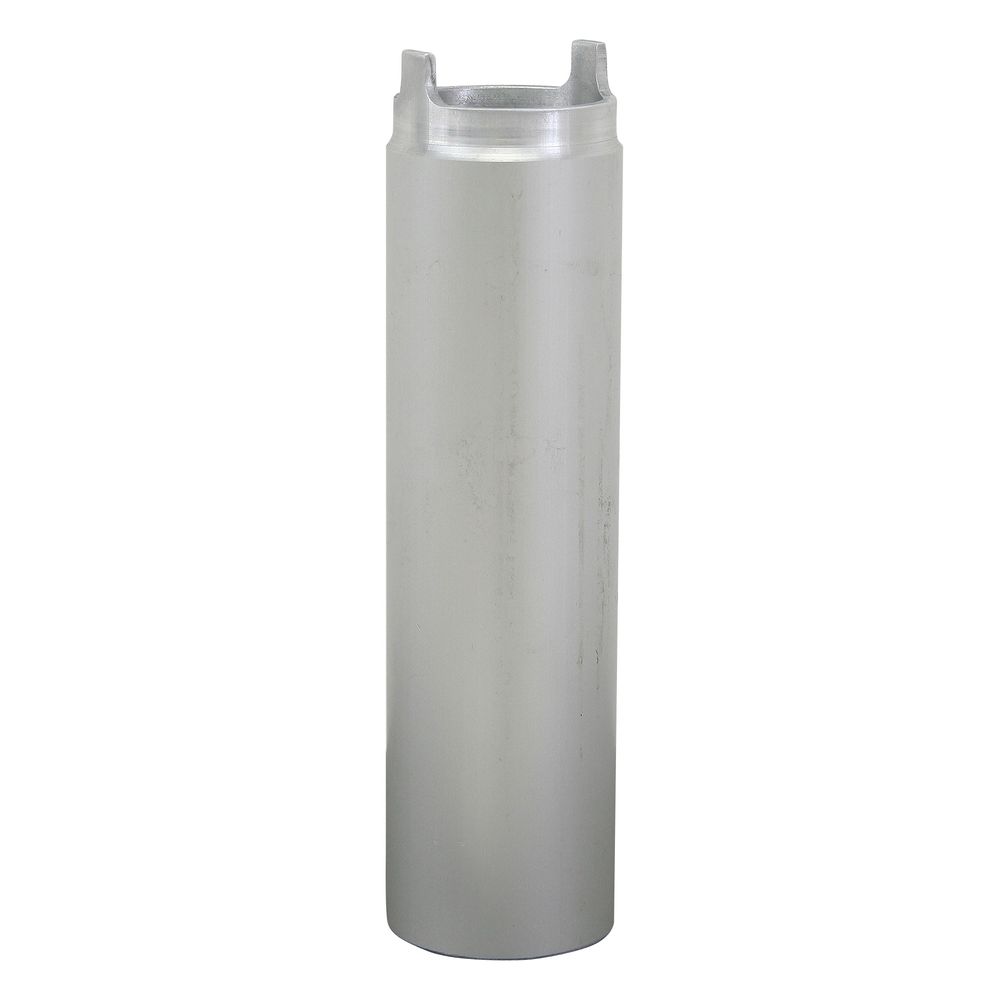 A tall, cylindrical silver bottle with a semi-transparent cap, showcasing an aluminum design, labeled "NRS HR Metal Valve Tool Wrench," stands upright against a white background.