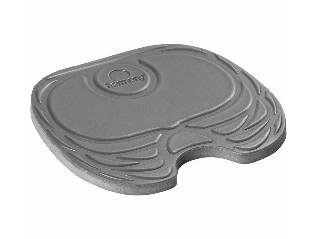 The Harmony Gear Advanced Techlift Kayak Seat Pad is a comfortable gray cushion with a contoured shape and textured surface designed to aid posture and support.