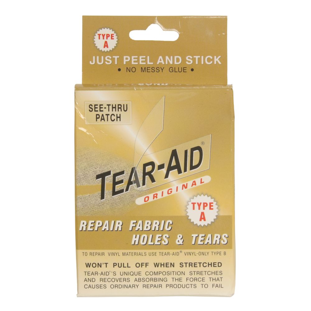 The NRS Tear Aid Patch Type A provides an effortless, transparent peel-and-stick fix for fabric tears. Its UV-resistant, watertight design ensures durable repairs without glue.