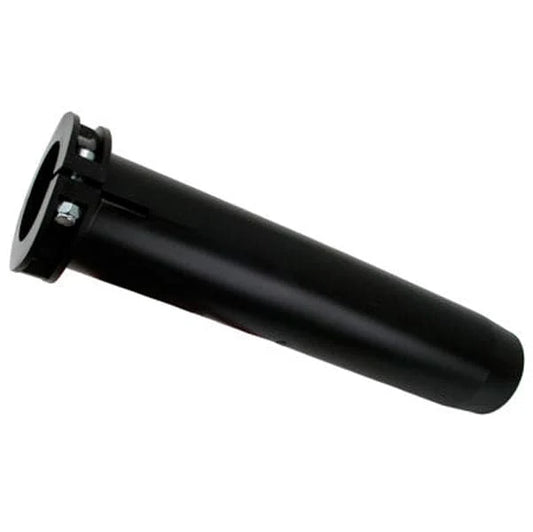 A black cylindrical object with a flanged end and three bolts, reminiscent of the robust design found in Carlisle Oar Stopper Sleeve.