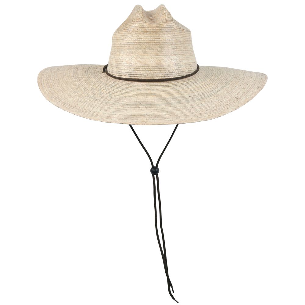 The Tula Lifeguard Hat by NRS offers optimal sun protection with its wide brim, adjustable chin strap, and thin black band for a perfect fit.