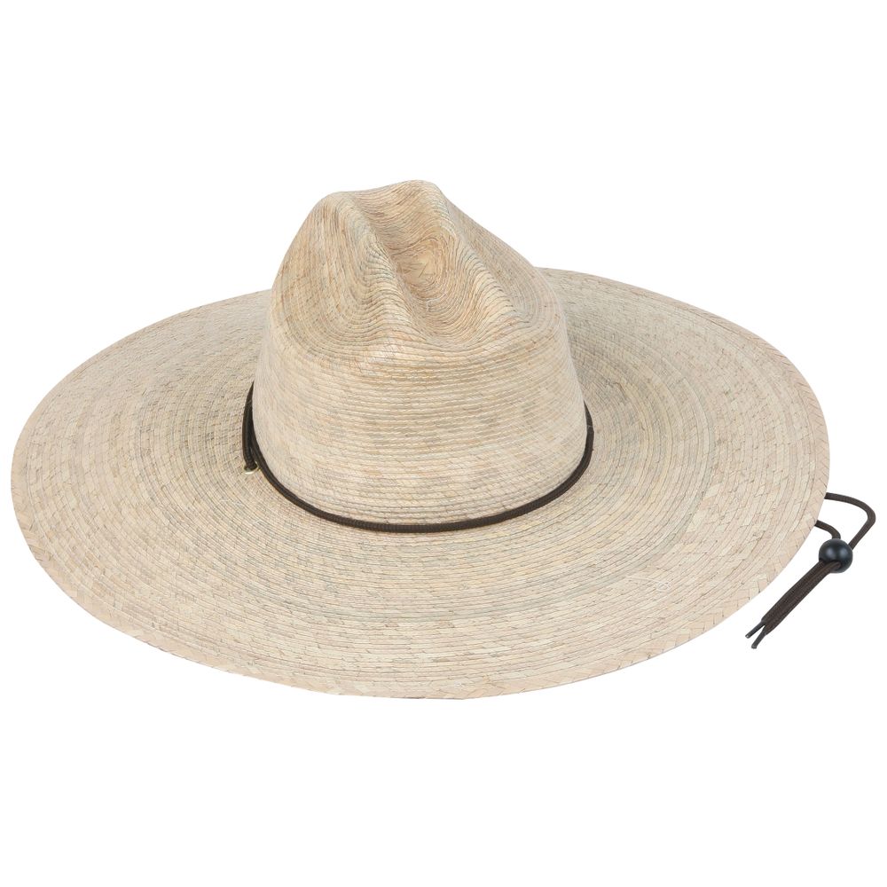 The Tula Lifeguard Hat by NRS offers sun protection, features a dark band, an adjustable chin strap for a flexible fit, and is displayed against a plain white background.