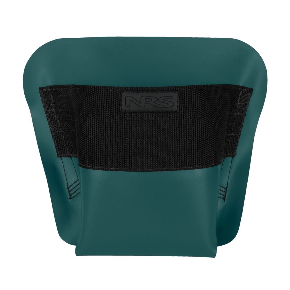 Green inflatable seat cushion with black mesh details, crafted from durable Pennel Orca Hypalon Foot Cups material by NRS and featuring a logo in the center.