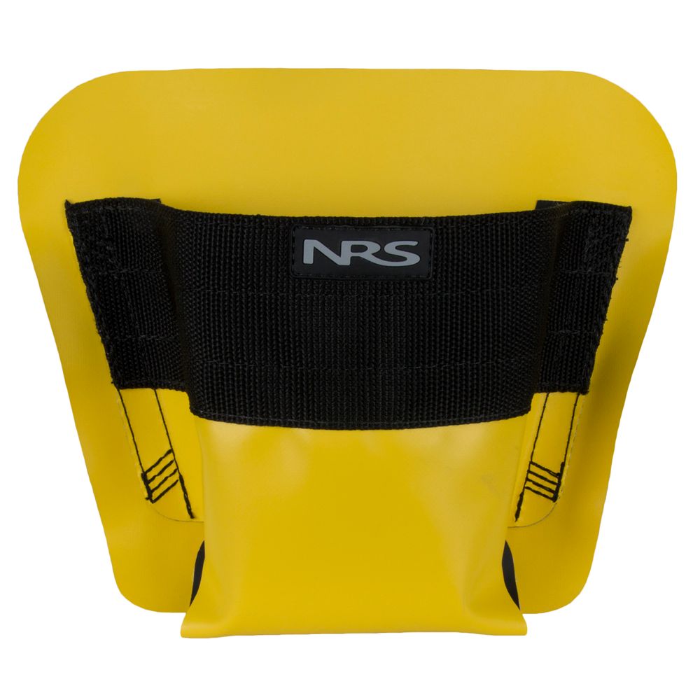 A yellow flotation device featuring black straps and the NRS logo on the front, made with durable Pennel Orca Hypalon material for enhanced safety and longevity.