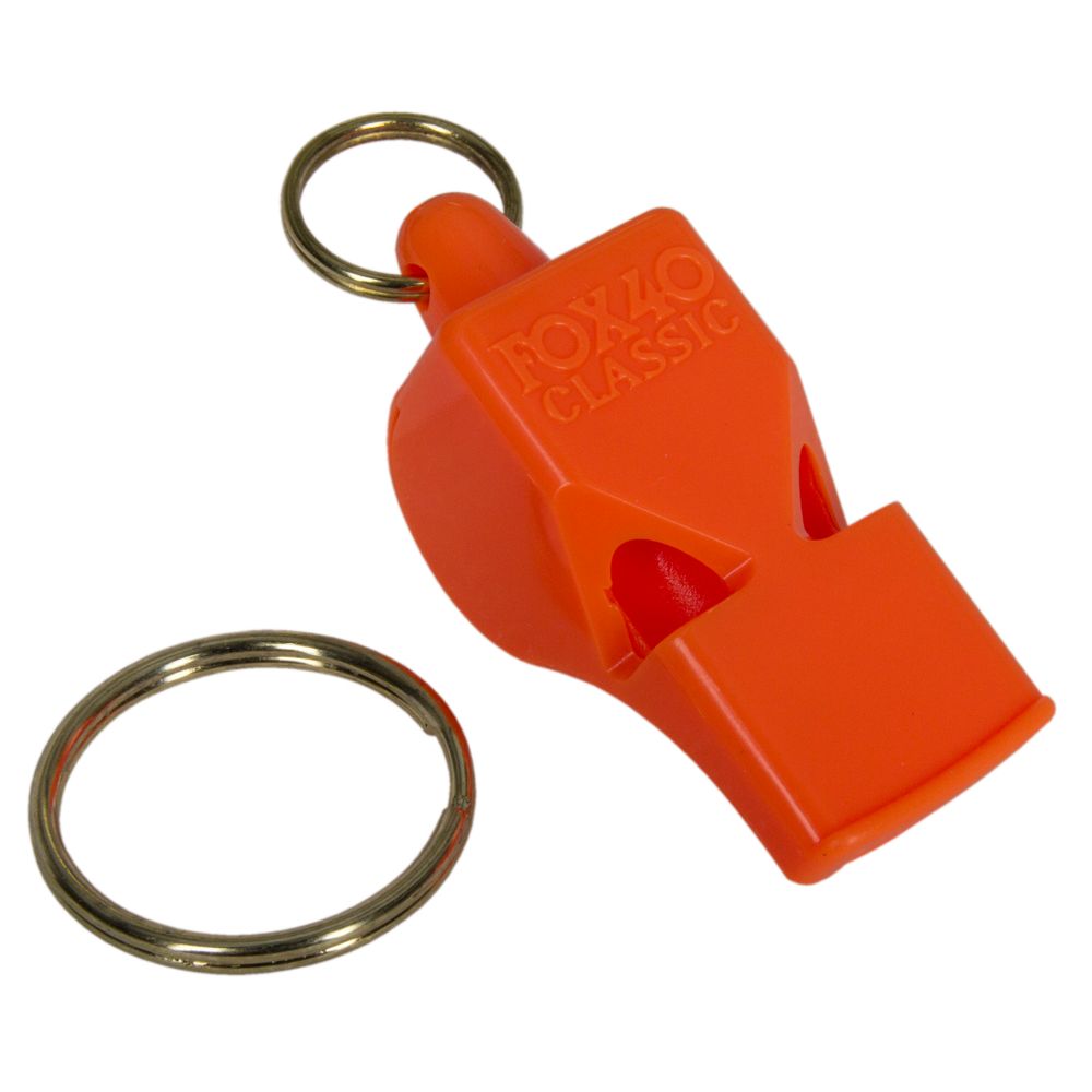 The NRS Fox 40 Safety Whistle, featuring a detachable metal key ring, is perfect for paddling gear and signaling rescuers.