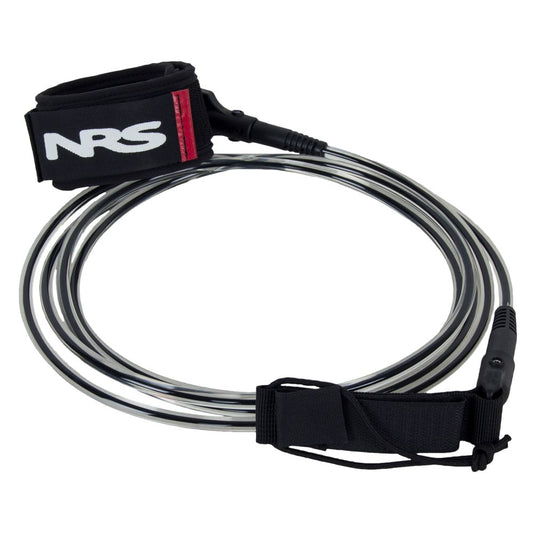 The NRS SUP Leash 10' features a black ankle strap and connector, making it the ideal paddleboard accessory.