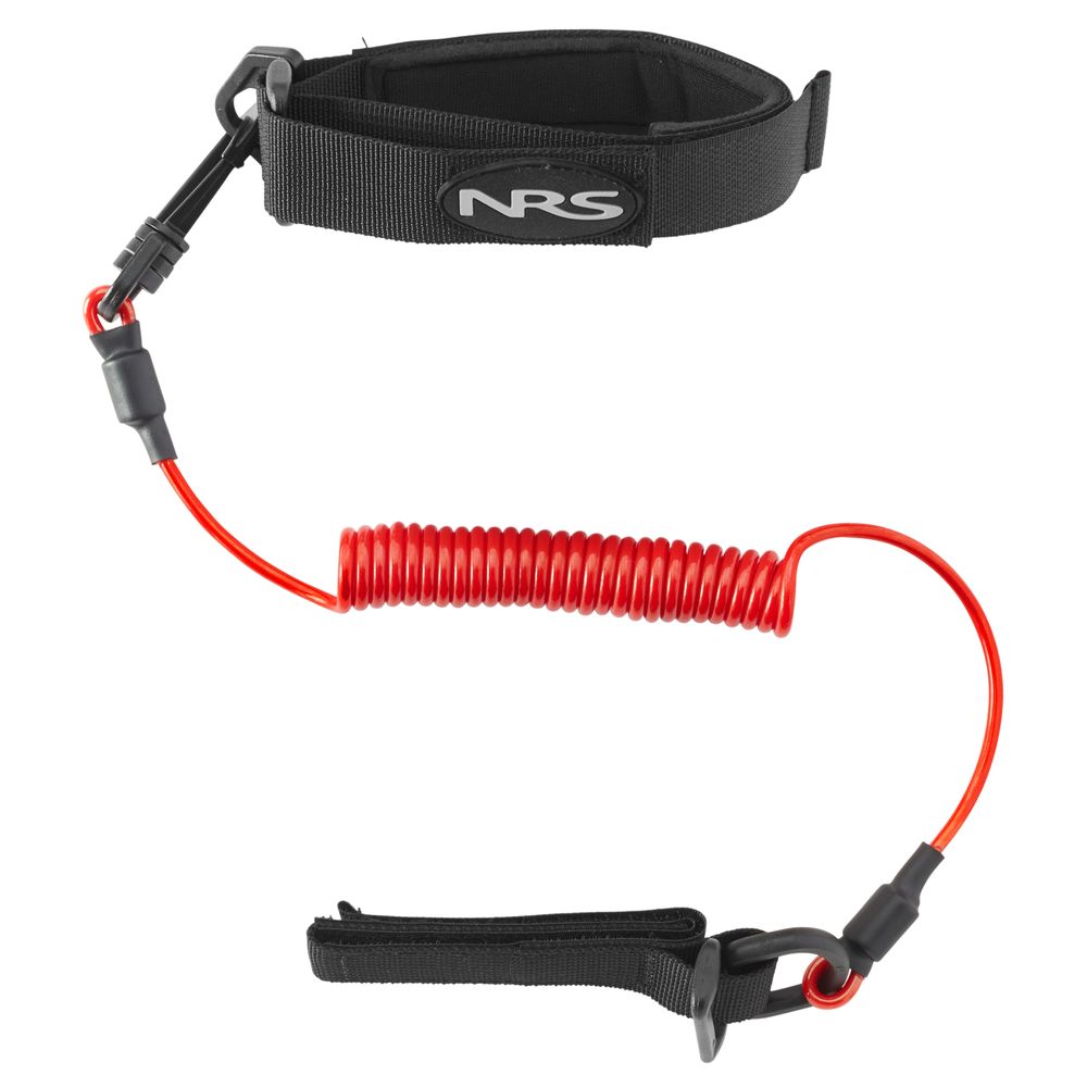 NRS Paddle Leash: Red safety design with a black adjustable wrist strap and snap swivel clip.