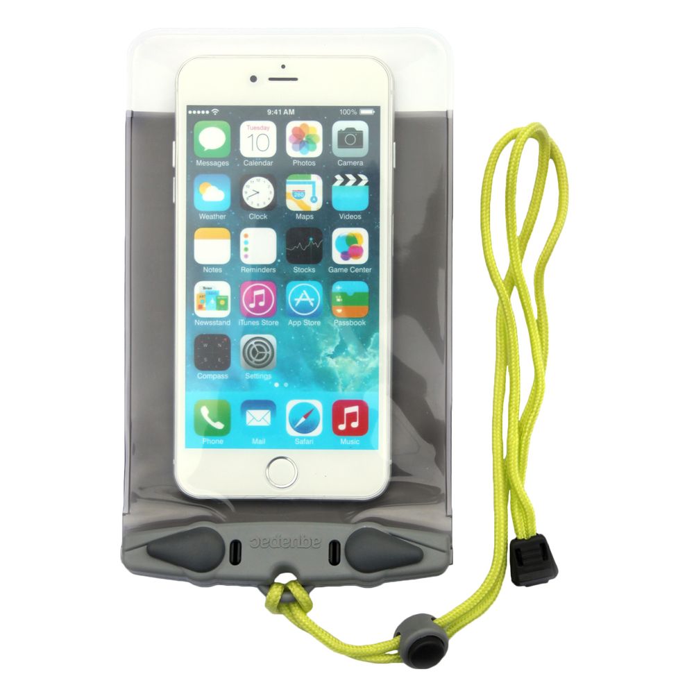 The Aquapac Waterproof iPhone 6+ case combines sleek design with top-tier protection, featuring a transparent, durable build. It includes a vibrant yellow lanyard for added security and style, ideal for electronics enthusiasts seeking both durability and flair.