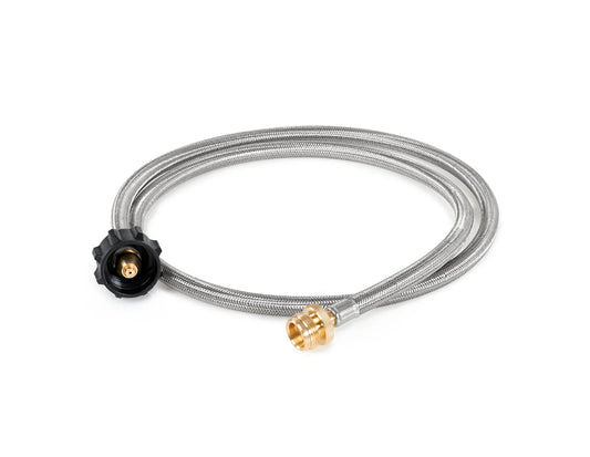 A GSI Propane Adapter Hose with brass fittings on both ends, perfect for water or gas connections, including larger tank conversion for your camp stove.