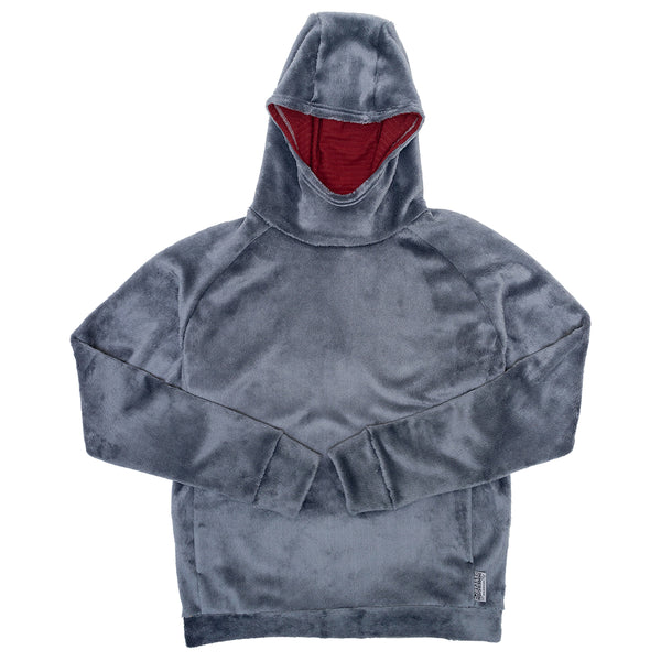 The Hot Lap Hoodie - Women's by Immersion Research is a gray plush hoodie featuring a red-lined hood, shown in a flat display. It's warm and cozy yet lightweight, making it ideal for any season.