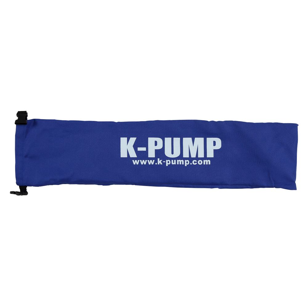 The NRS K-Pump K20 HP Pump comes in a blue storage bag with a black buckle, ideal for carrying your high-pressure pump when inflating SUP boards. The website URL is printed in white on the bag.