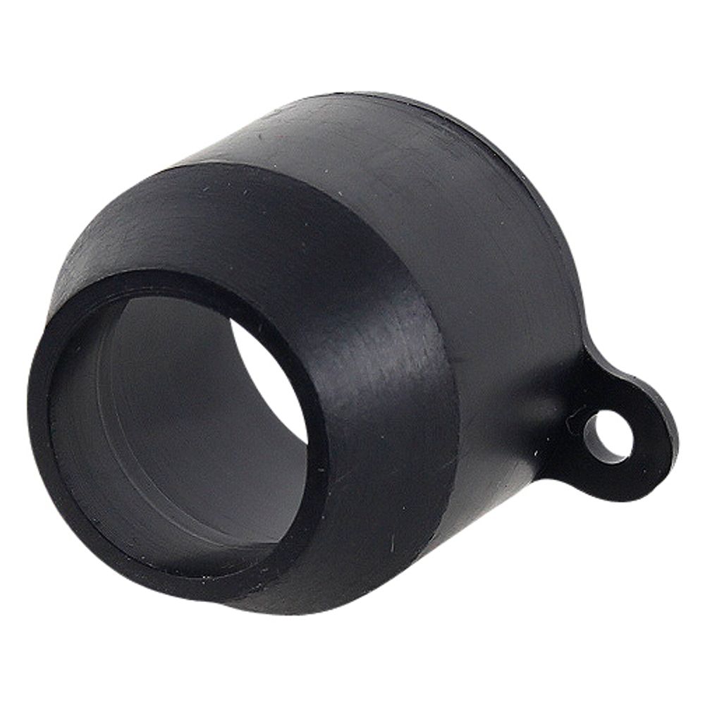 A black plastic cylindrical cap with an open end and a side loop is made to fit over the NRS Pressure Gauge Adapter Tip, ensuring compatibility with the Halkey-Roberts valve.