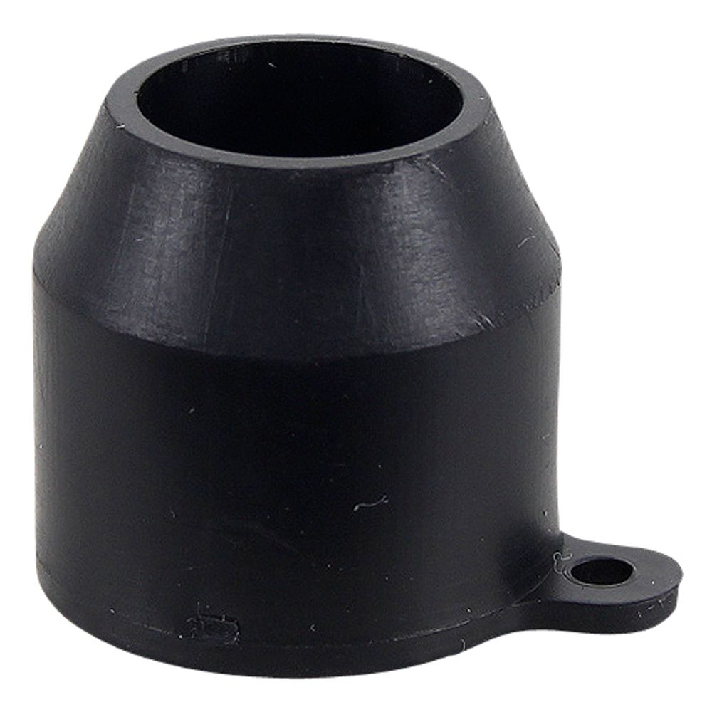 Black plastic cap with a flared top and tab with a hole, designed to fit seamlessly over the NRS Pressure Gauge Adapter Tip.