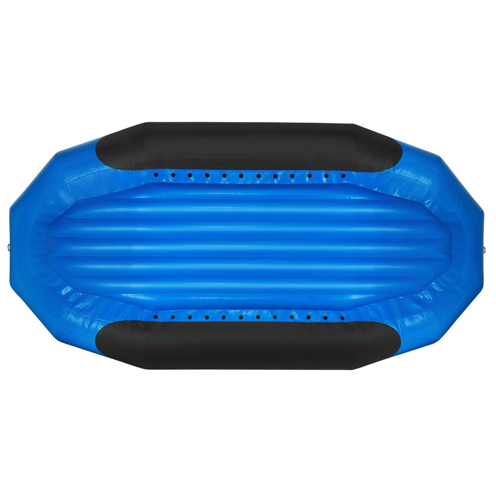 Viewed from above, the NRS Otter Series raft is a blue inflatable boat with black edges, crafted from durable Pennel Orca fabric.