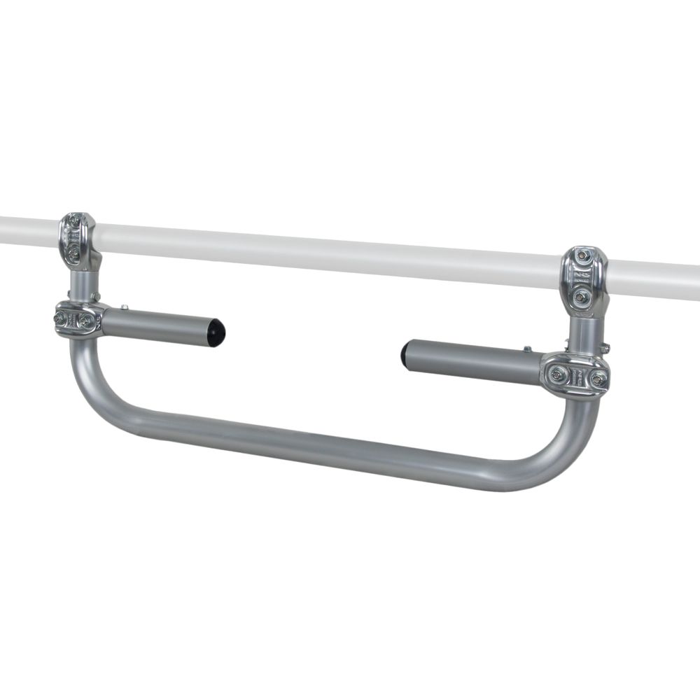 The NRS Deluxe Foot Bar is a gray aluminum alloy grab bar for horizontal pipes, featuring two vertical support arms.