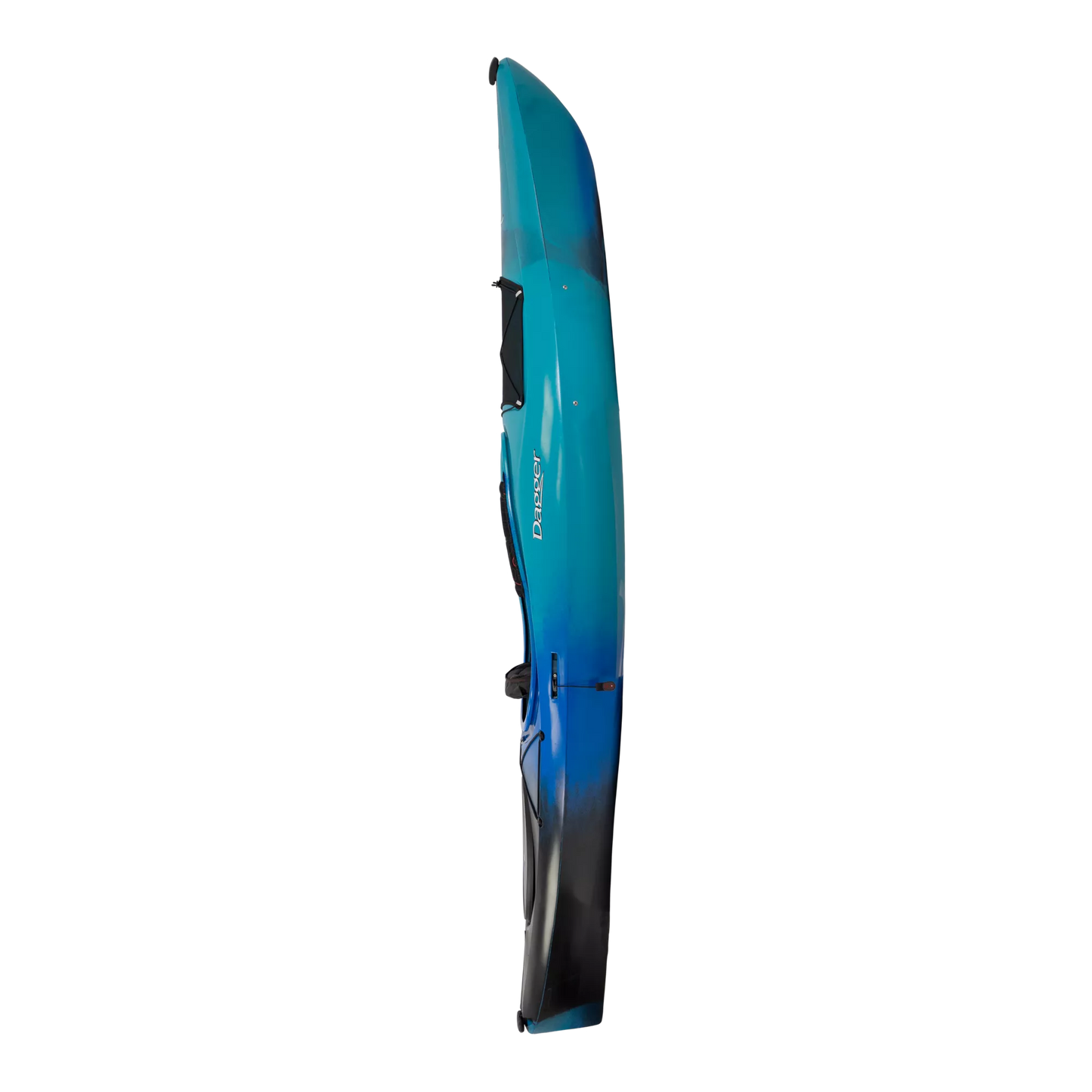 A partially visible blue surfboard leaning against a set of horizontal stripes on a black background, resembling the versatile paddler design of the Dagger Axis 10.5 & 12.