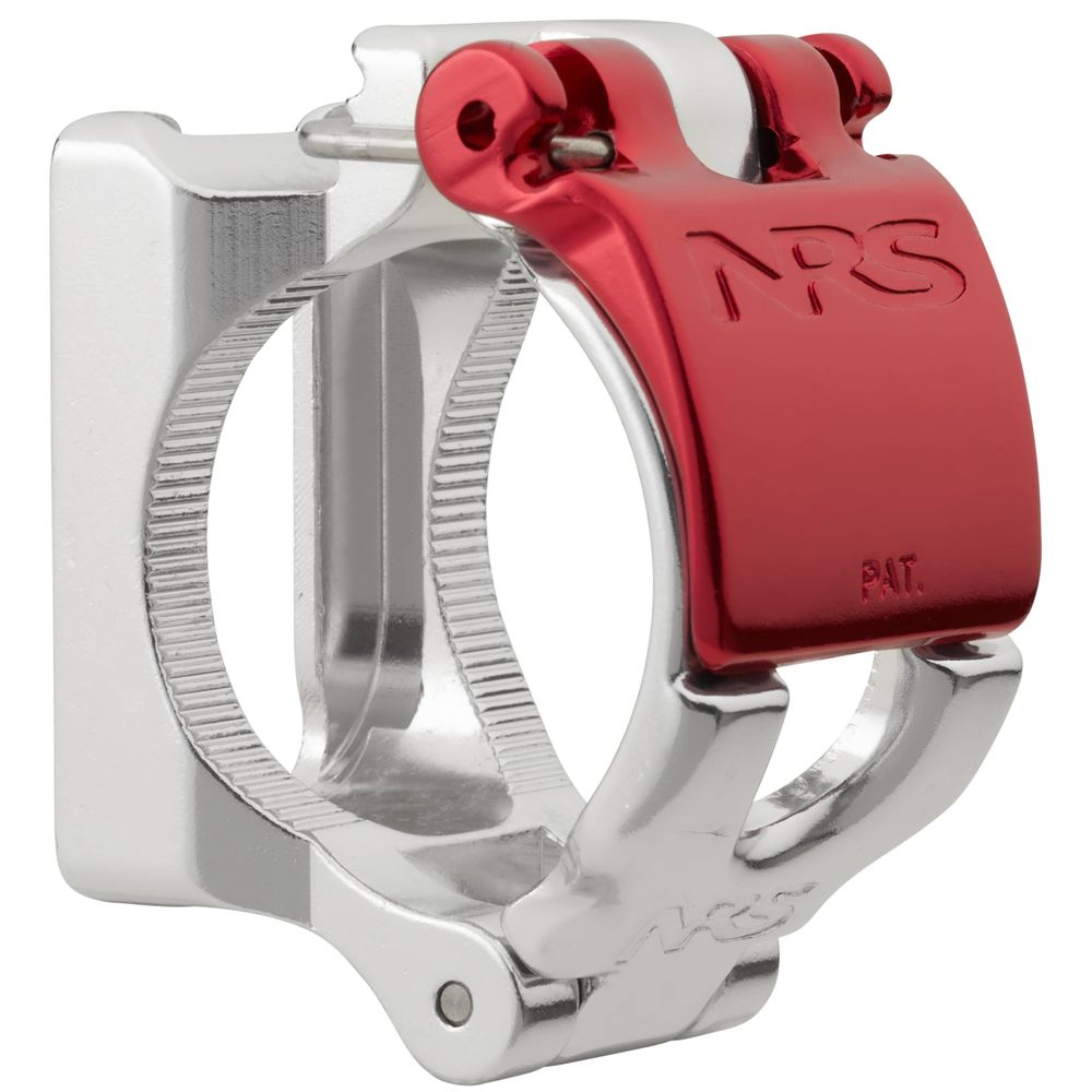 The NRS ClampIt Frame Attachment, a customizable aluminum clamp with a red latch, appears partially open against a plain background.