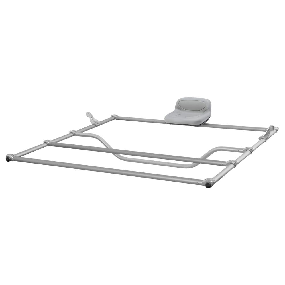 The Bighorn I Raft Frame by NRS is a modular, anodized aluminum frame with a small grey padded headrest on one side.