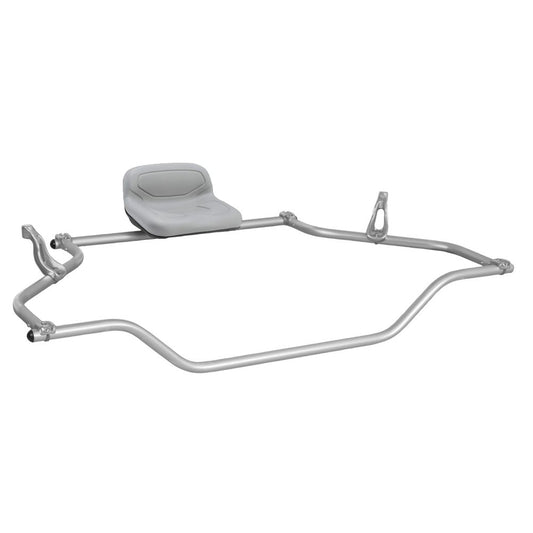 The Stern Raft Frame by NRS features a silver metal frame with an attached gray seat, perfectly designed for stationary cycling equipment.