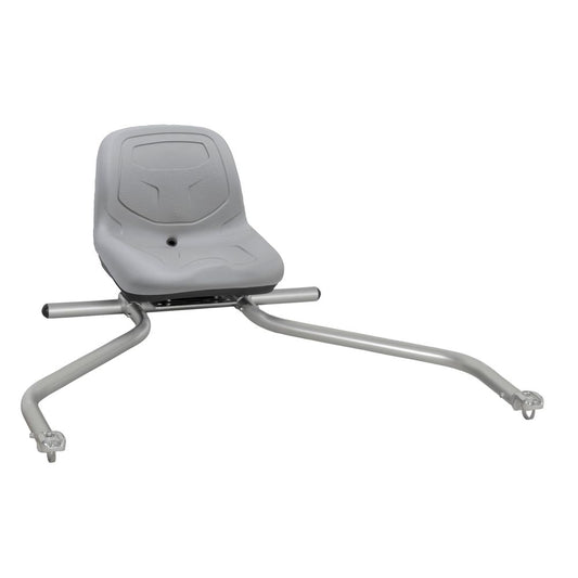 The NRS Stern Mount Fishing Seat features a high-back swivel design, sleek gray finish, and a modular anodized aluminum frame with sturdy metal mounting legs. Ideal for stern seat mounts, it's presented against a plain white background.