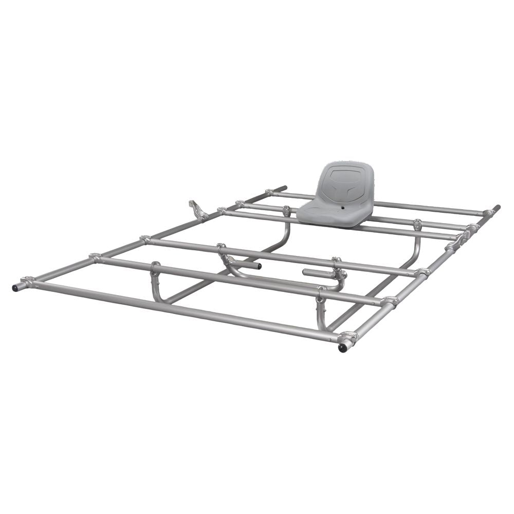 NRS's Universal Cat Frame features a metal structure with a single seat, resembling a basic vehicle or machinery framework. It’s precisely crafted using LoPro Fitting and is part of the versatile NRS frame system, set against a clean white background.