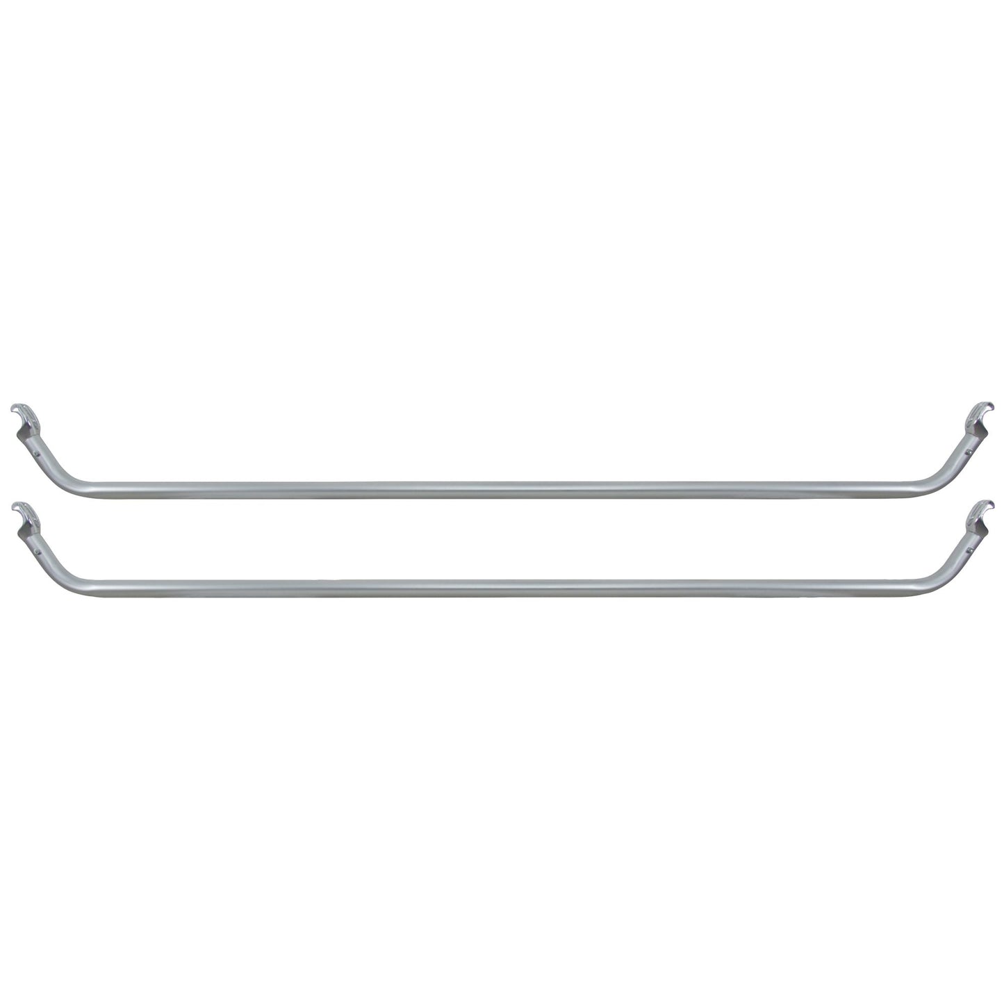 Two aluminum alloy towel bars with LoPro Frame Fittings on each end, placed parallel to each other against a white background.

Replaced Sentence: Two NRS Sport Cat Drop Rails with LoPro Frame Fittings on each end, placed parallel to each other against a white background.