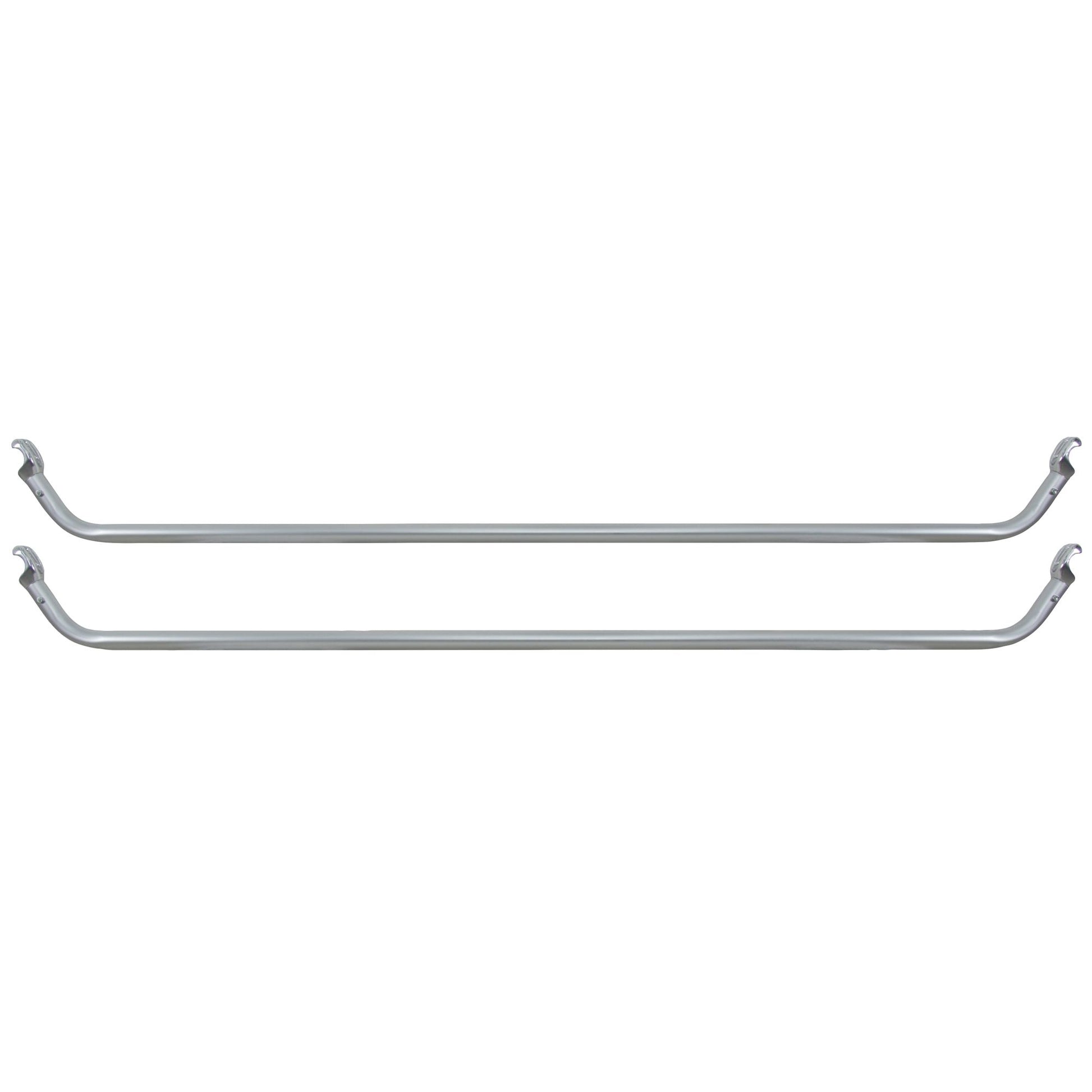 Two aluminum alloy towel bars with LoPro Frame Fittings on each end, placed parallel to each other against a white background.

Replaced Sentence: Two NRS Sport Cat Drop Rails with LoPro Frame Fittings on each end, placed parallel to each other against a white background.