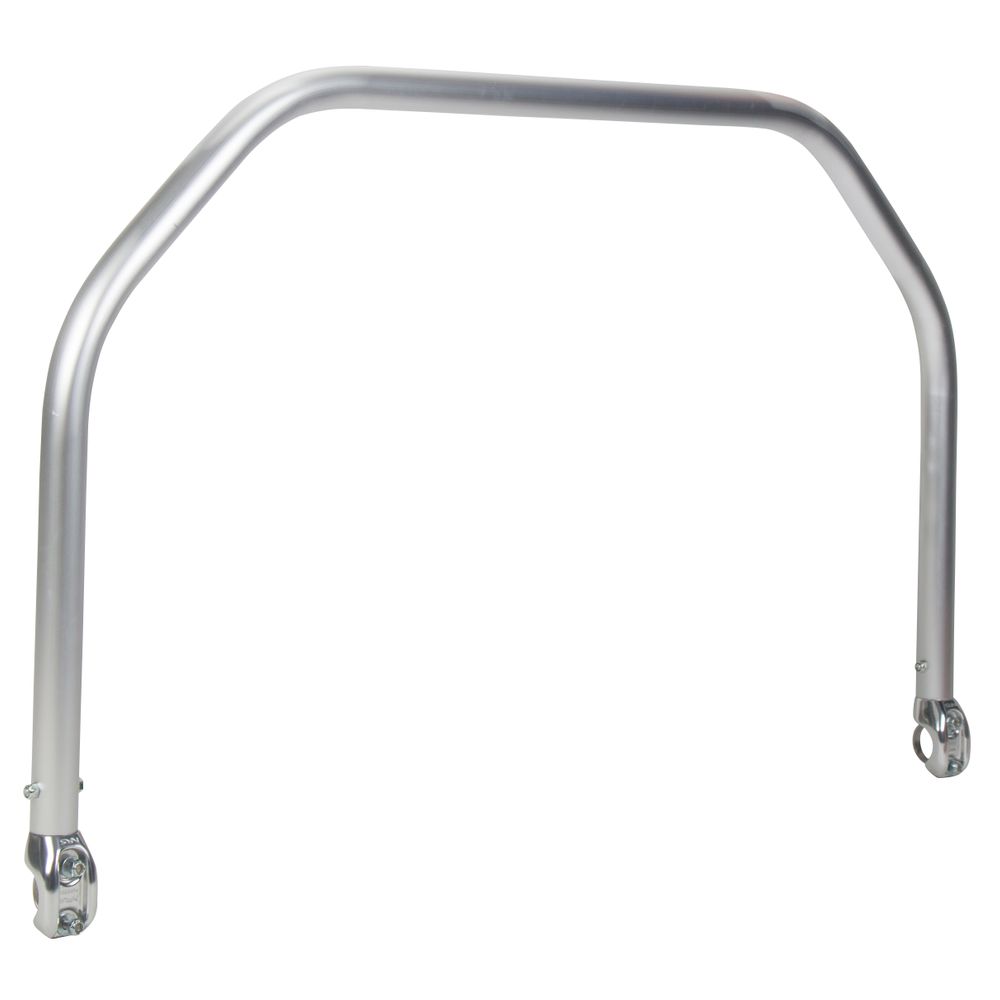 The NRS U-Shaped Thigh Bar, a sleek silver metal roll bar with a curved top and mounting brackets at its ends, stands out against a white background. Its versatile design is reminiscent of the sturdy structure of NRS Frames, fitting seamlessly into fishing frames or a thigh bar setup.