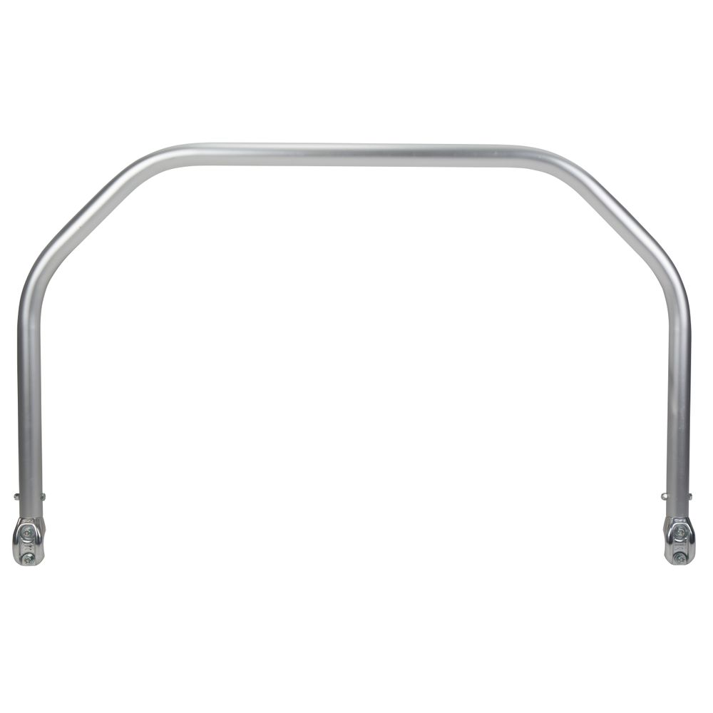 The NRS U-Shaped Thigh Bar is a silver metal handlebar with angled corners and round mounting brackets, ideal for integrating into NRS Frame setups.