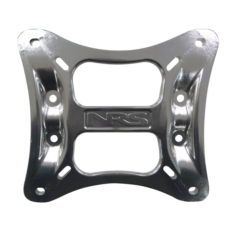 Made from hot-forged aluminum alloy, the Universal Seat Plate features a central logo and multiple holes for versatility in securing equipment. It pairs perfectly with the NRS Angler Seat Bar setup.