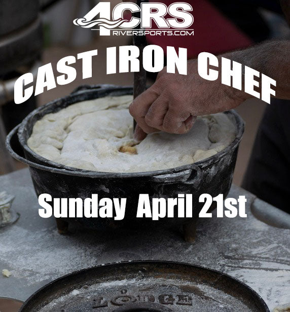 A person prepares dough in a cast iron pot for the "4CRS Cast Iron Chef Tasting Ticket Competition" on Sunday, April 21st, sponsored by 4Corners Riversports.