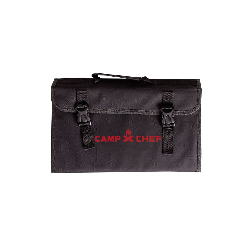 A black bag with the word camp and creep on it, perfect for storing your Camp Chef Professional 9 piece Knife Set.