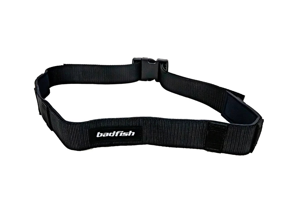 Black Surf Belt featuring a secure buckle and the word "Badfish" printed in white on the side, with a comfortable neoprene interior.