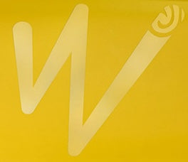 A yellow background with a stylized white letter "W," reminiscent of the Waka OG kayak's wider design, featuring a circular detail at the end of the right stroke.