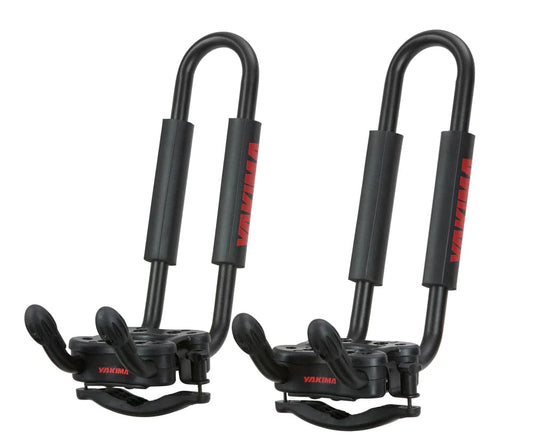 a pair of black Yakima JayHook bike racks on a white background.