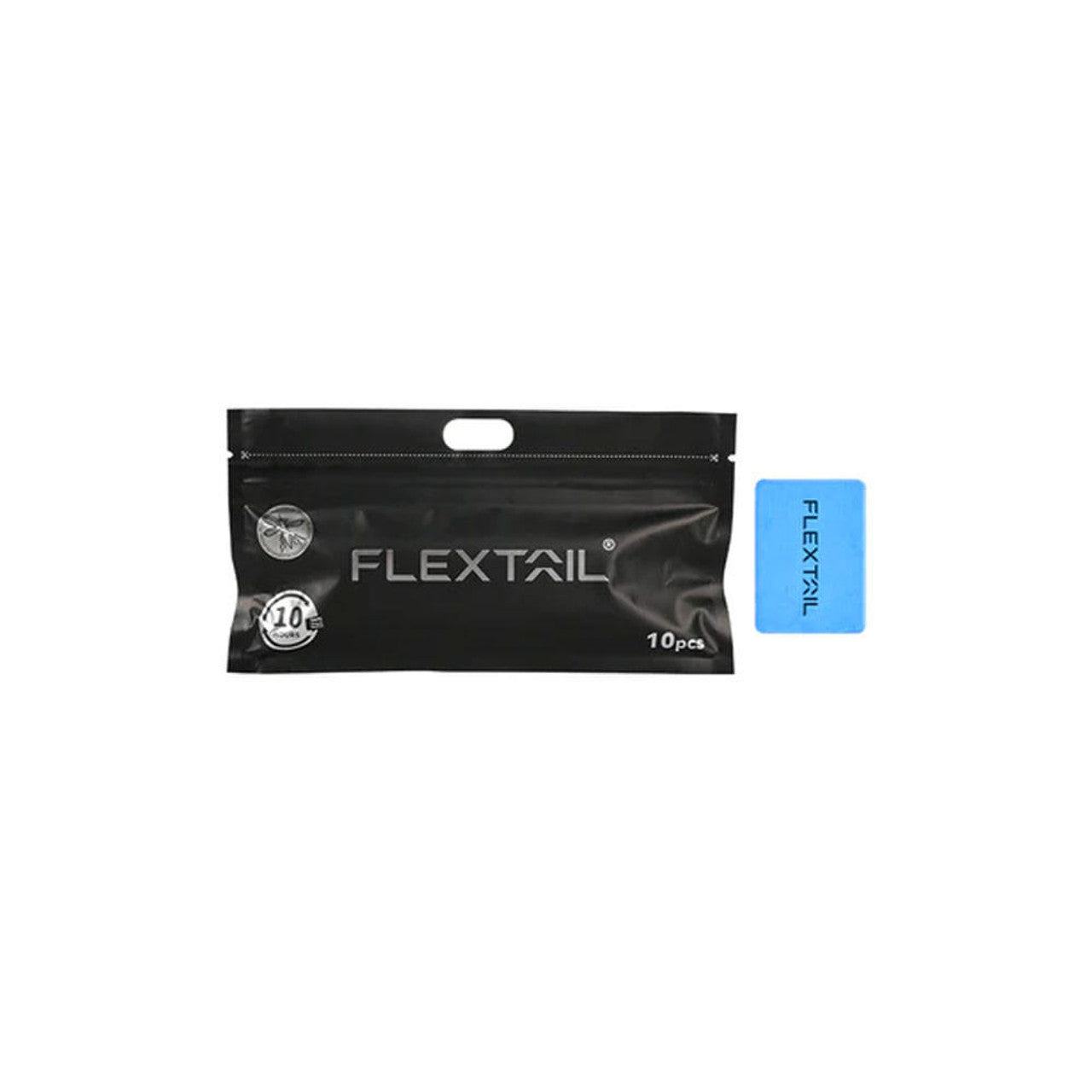 A black FlexTail pouch and a blue collapsible item labeled "MAX Repellent Mats - 10pk" placed on a white background, offering DEET-free protection with prallethrin.