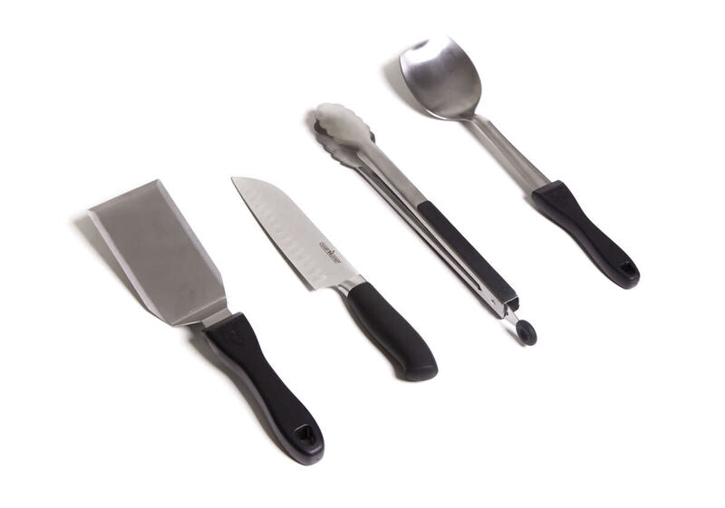 A Camp Chef All Purpose 5-Piece Chef's Tool Set on a white surface.