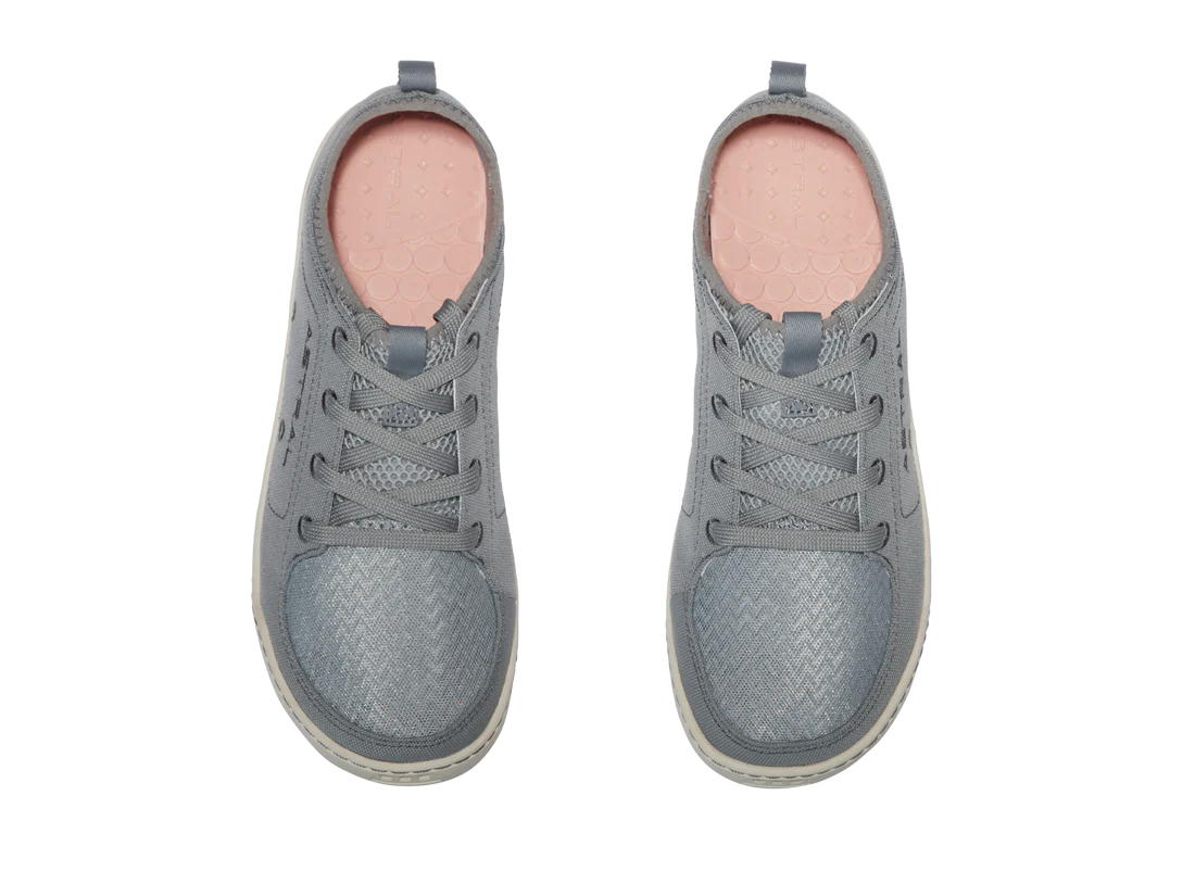 The Astral Loyak - Women's sneakers are gray lace-ups with a light pink interior, designed with FlexGrip for kayaking adventures.