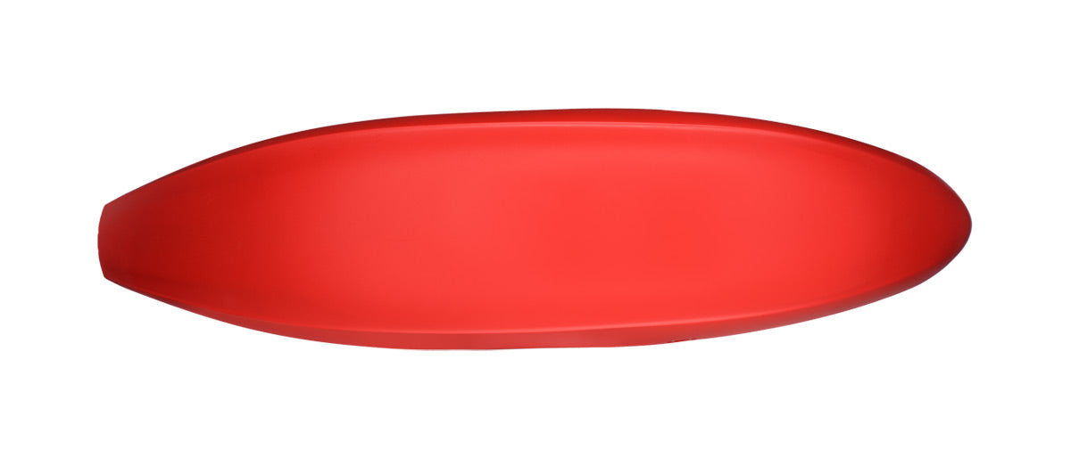 A top view of the Waka OG red surfboard with a wider design on a plain white background.