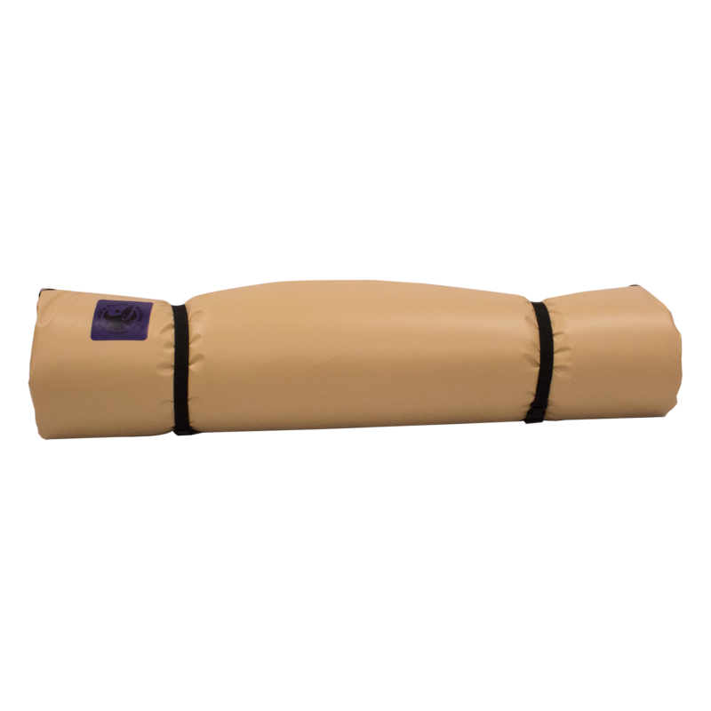 The Paco Grande Pickup Pad by Jacks Plastic Welding, in beige, is crafted with high-density foam and lies horizontally, secured by black straps.