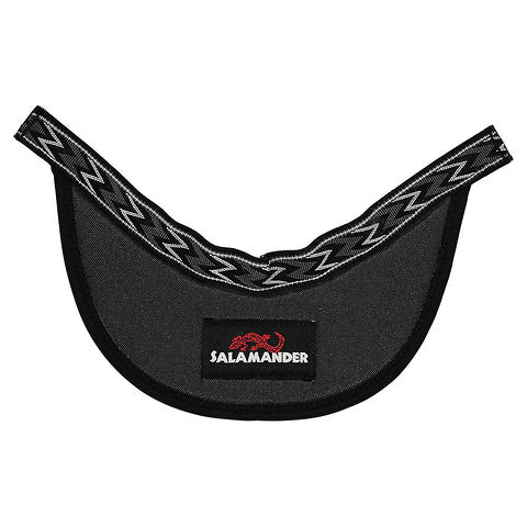 Beak Helmet Visor by Salamander with a black and white zigzag trim and a red salamander logo at the center, equipped with self-adhesive velcro for easy attachment.