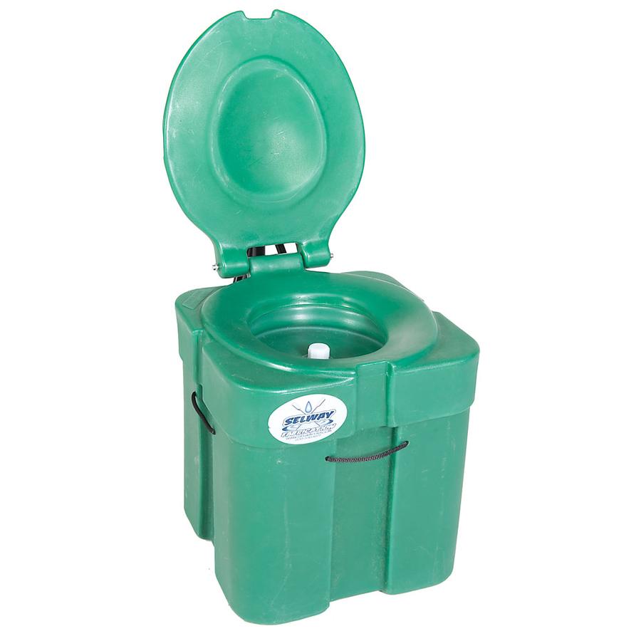 The Selway River Bank II by Down River Equipment is a green portable toilet with an open lid, central seat, and durable side handles.