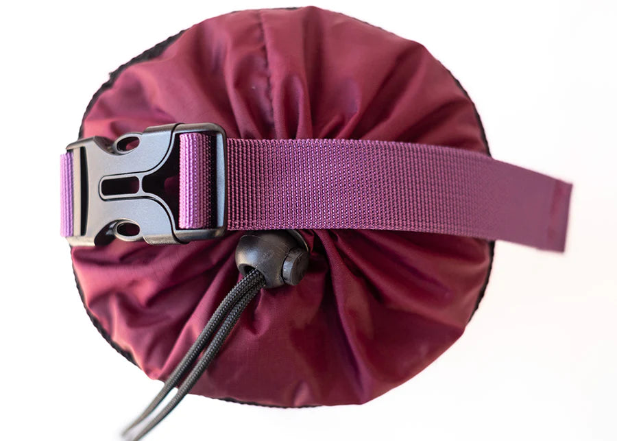 Adjustable purple strap with a black plastic buckle on a River Station Gear B.O.A.T. - Classic Rescue Throw Bag - 70ft background.