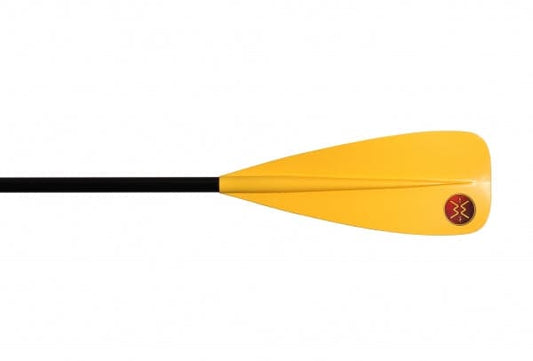 Featuring the Demo Vibe 2pc Paddle used paddle manufactured by Werner shown here from one angle.